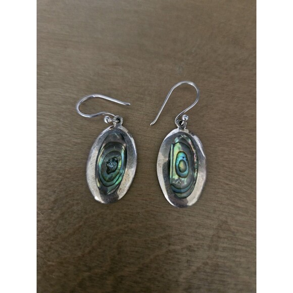 Vintage 925 Sterling Silver Earrings with Teardrop Abalone - Picture 1 of 4